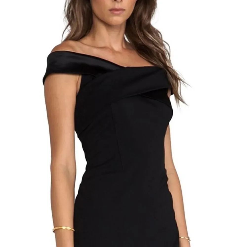 Halston Heritage Black Off Shoulder Dress with Crisscross Detail Sz. S